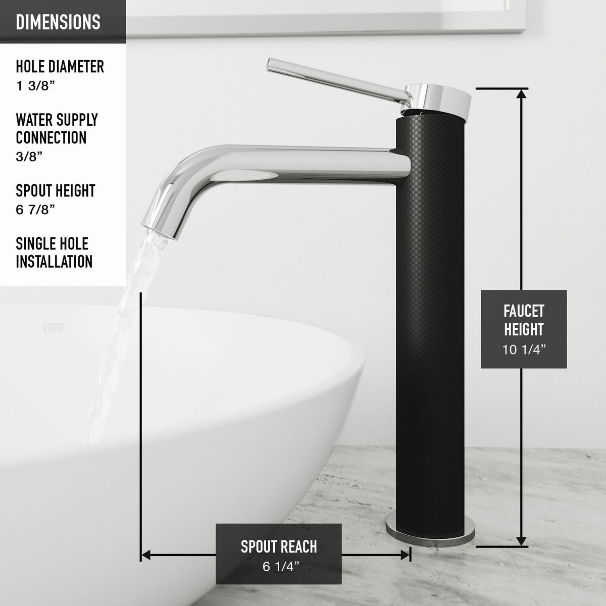 Lexington Single Handle Vessel Sink Bathroom Faucet with cFiber© Body, Chrome U3R6 - product image 6