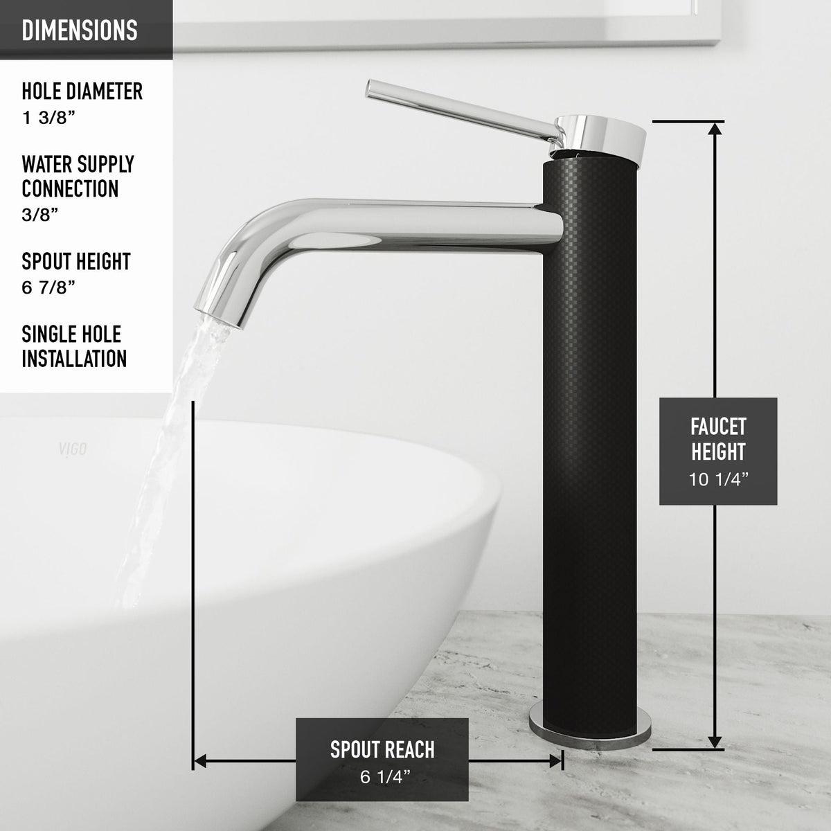 Lexington Single Handle Vessel Sink Bathroom Faucet with cFiber© Body, Chrome U3R6 - product image 8