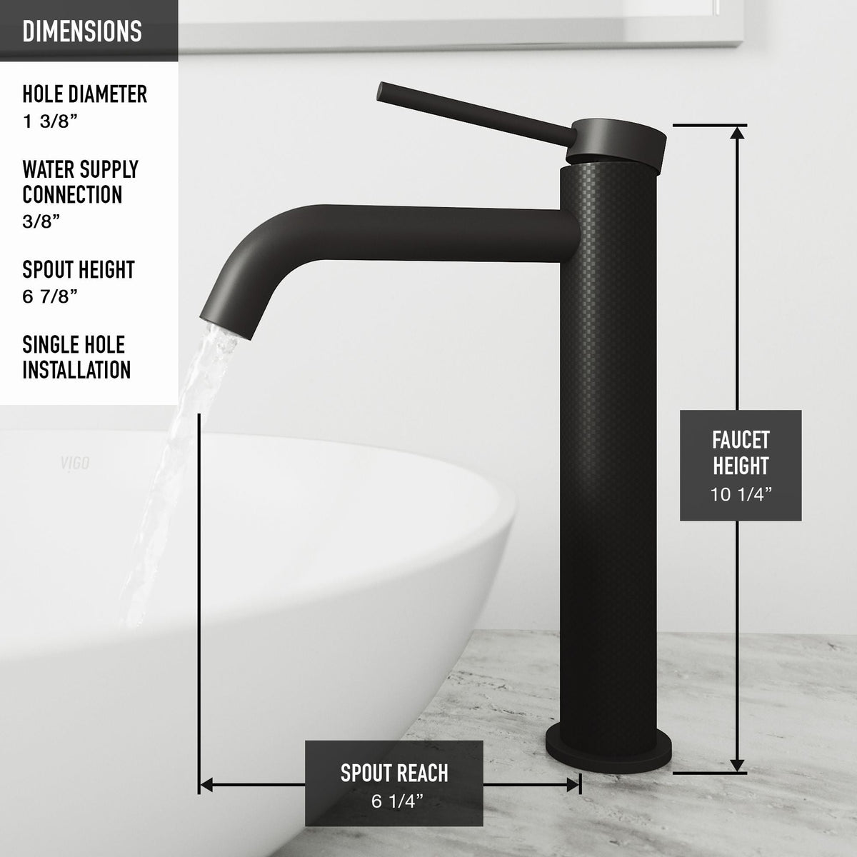 Lexington Single Handle Vessel Sink Bathroom Faucet with cFiber© Body, Matte Black Z3T6 - product image 6