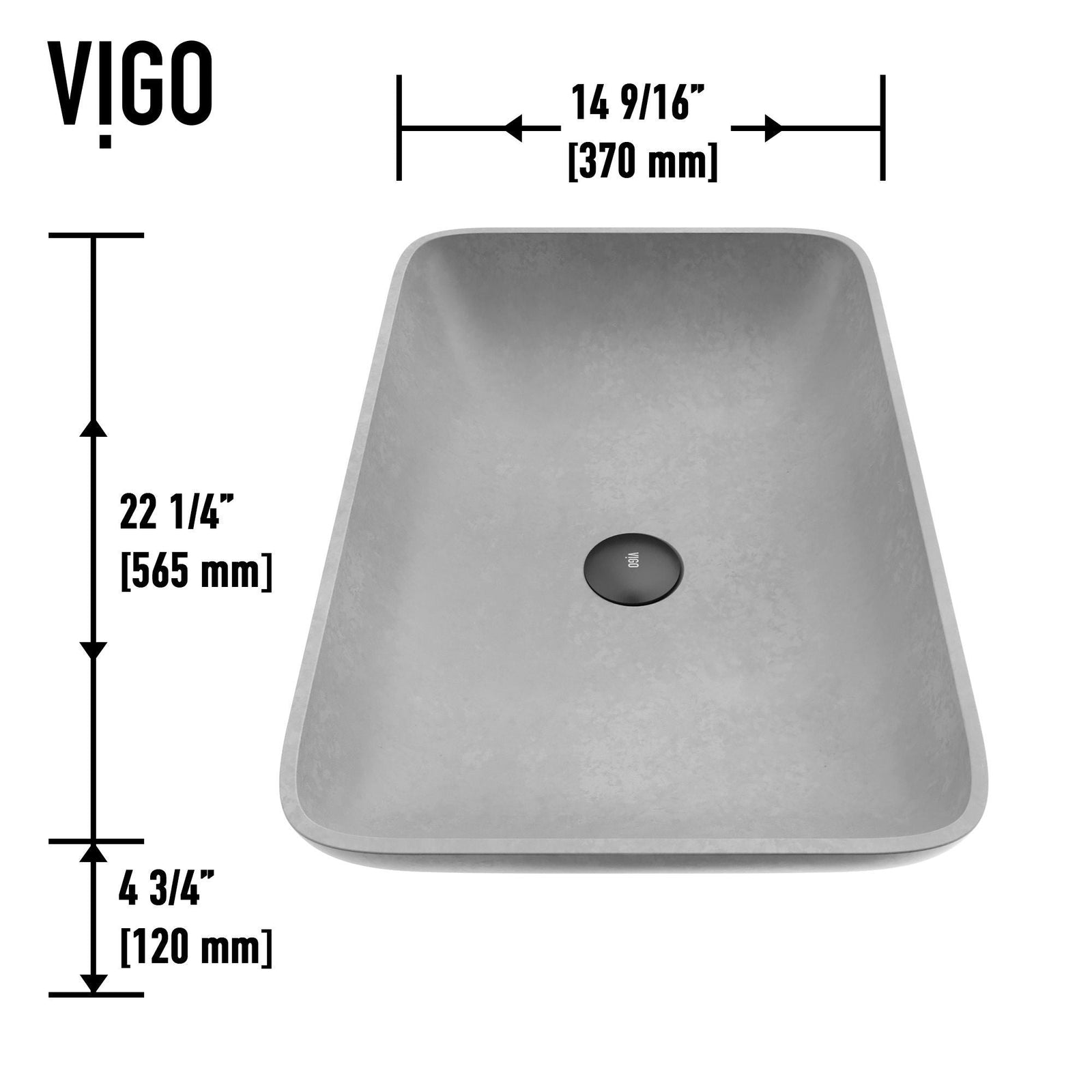 Lorca Gothic ConcretoStone 22x15-in Deep Grey Bathroom Sink/Basin with Rectangular Vessel B8E8 - product image 2