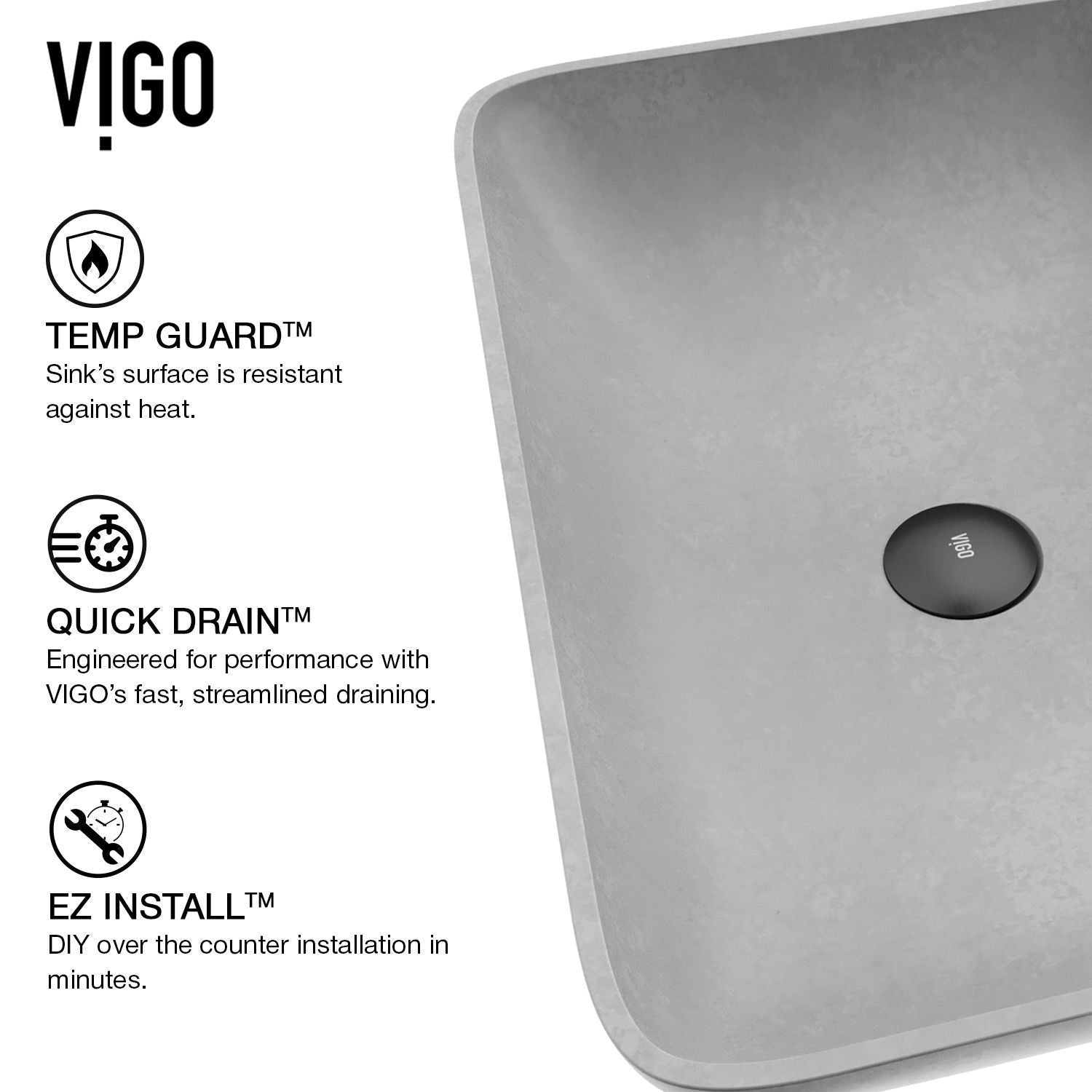 Lorca Gothic ConcretoStone 22x15-in Deep Grey Bathroom Sink/Basin with Rectangular Vessel B8E8 - product image 3