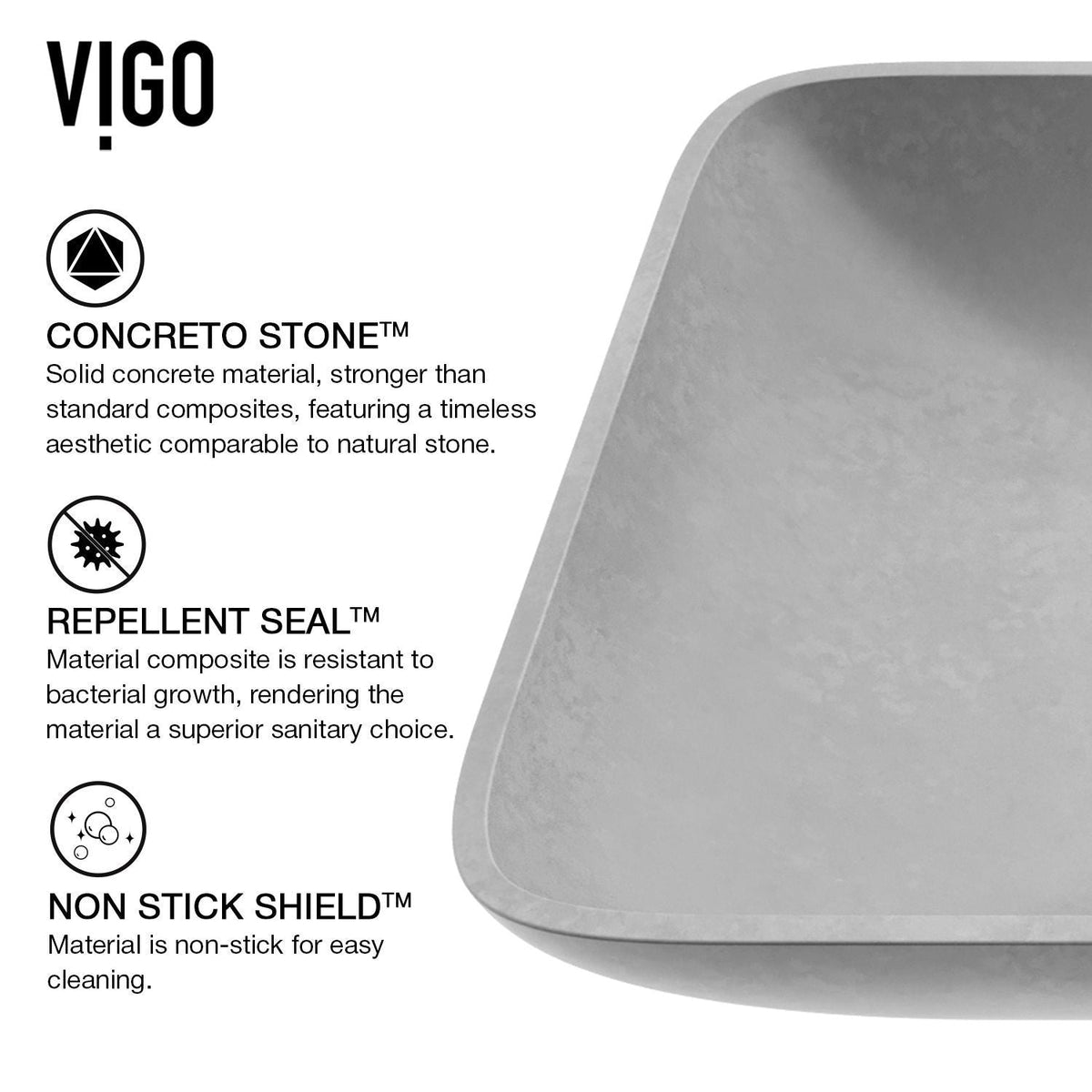 Lorca Gothic ConcretoStone 22x15-in Deep Grey Bathroom Sink/Basin with Rectangular Vessel B8E8 - product image 4