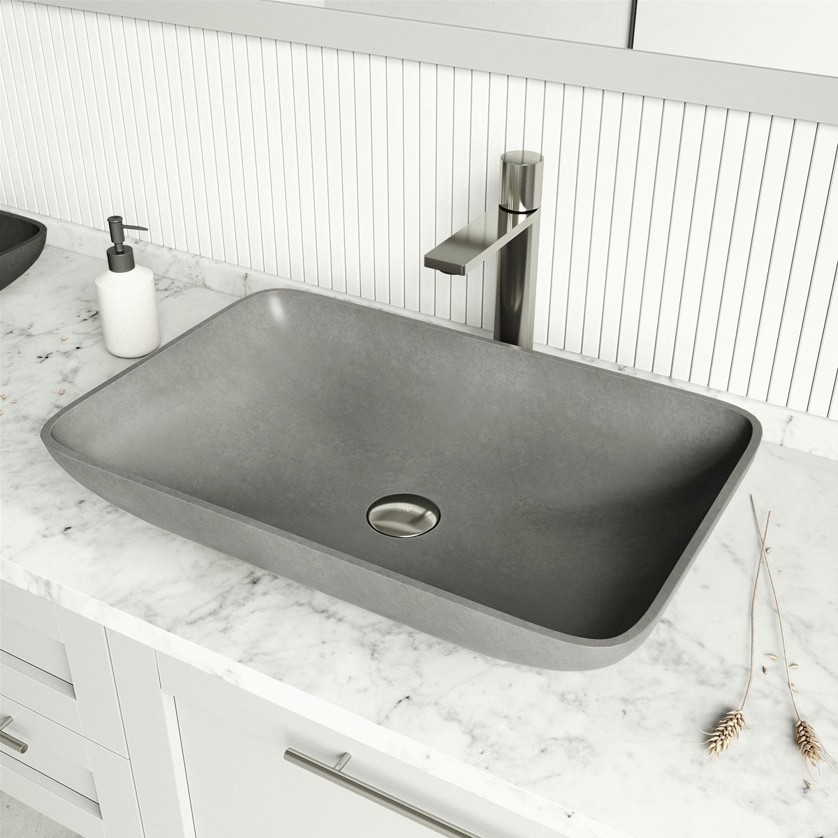 Lorca Gothic ConcretoStone 22x15-in Deep Grey Bathroom Sink/Basin with Rectangular Vessel B8E8 - product image 6