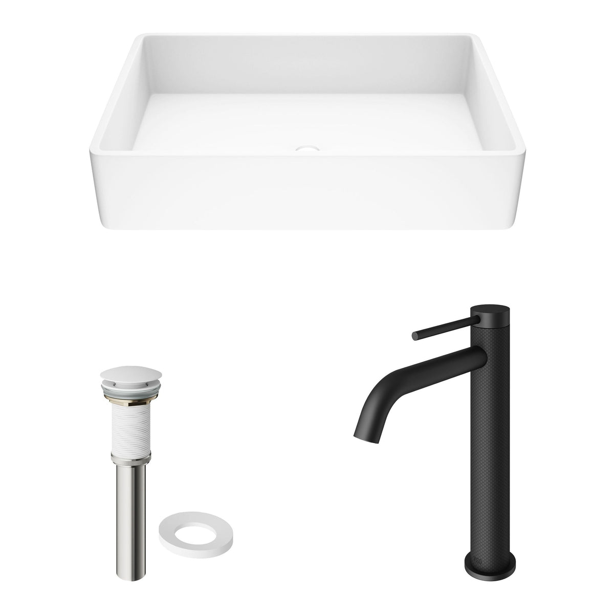 Magnolia MatteStone White Bathroom Sink/Basin Set with Lexington Faucet and Rectangular Composite Vessel R1E6 - product image 2