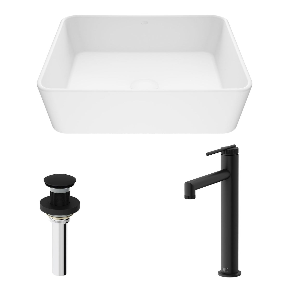 Marigold MatteStone Matte White Bathroom Sink/Basin Set with Sterling Faucet and Rectangular Composite Vessel A4G2 - product image 2