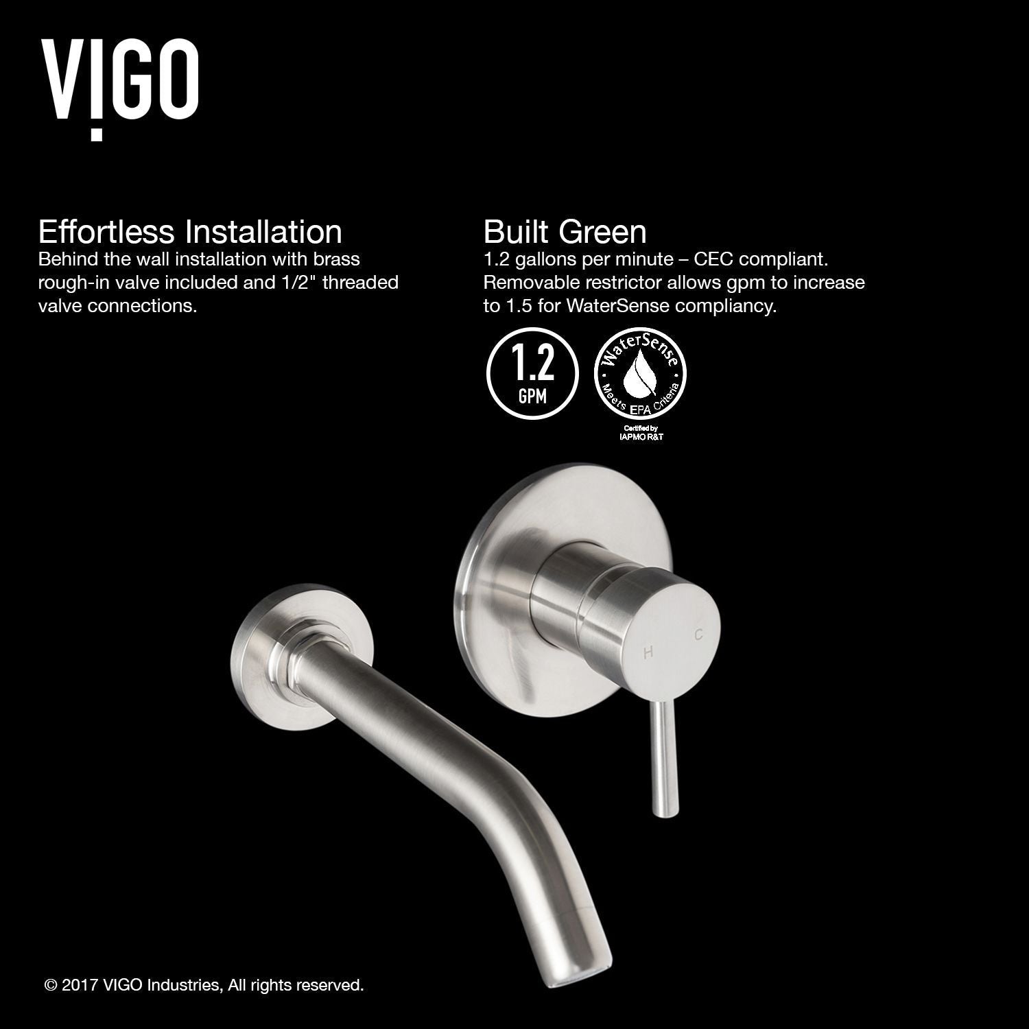 Olus Wall Mount Bathroom Faucet, WaterSense Certified, Brushed Nickel X1G1 - product image 3