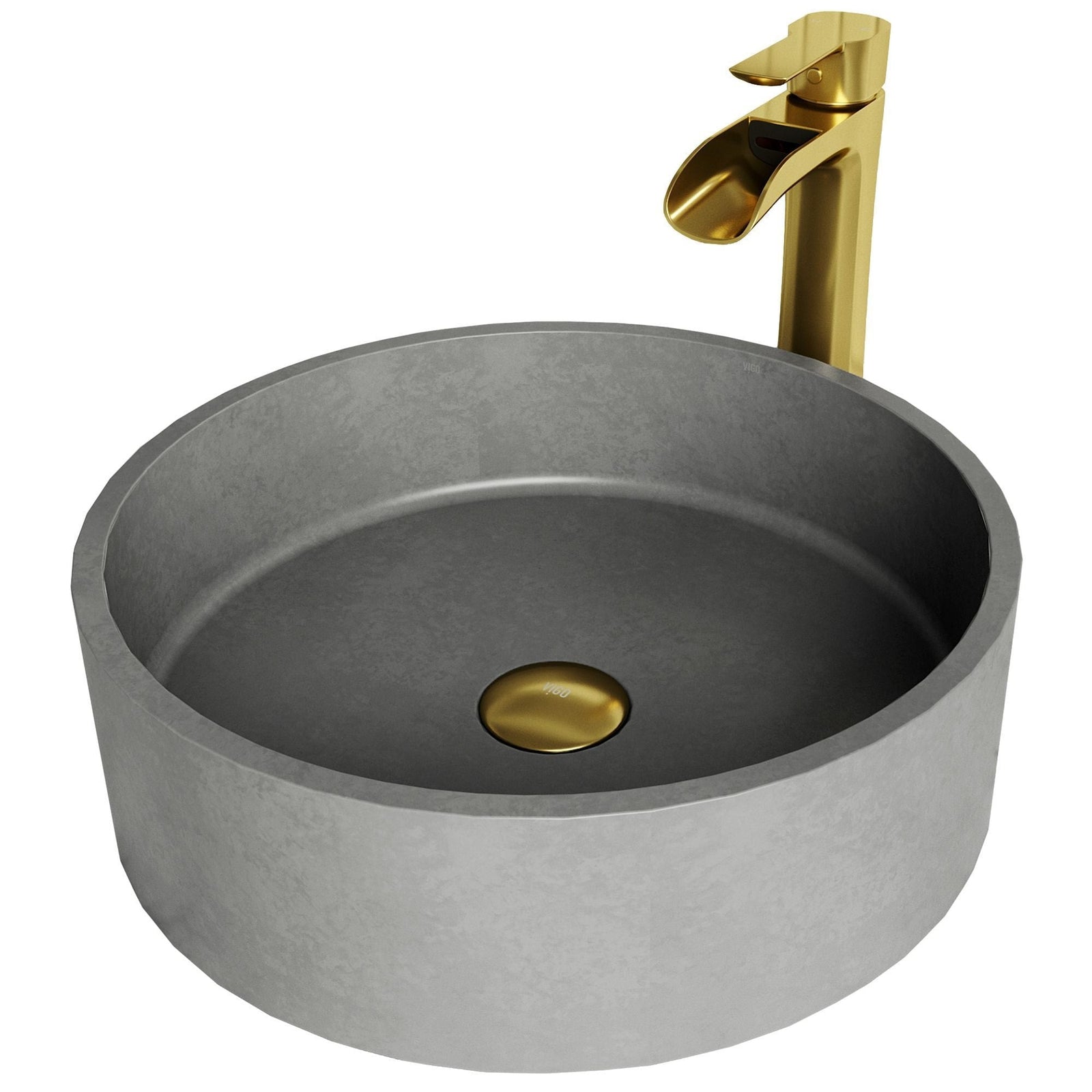 Palermo Gothic ConcretoStone Ash Grey Bathroom Sink/Basin Set with Niko Faucet and Round Vessel E9M7 - product image 1