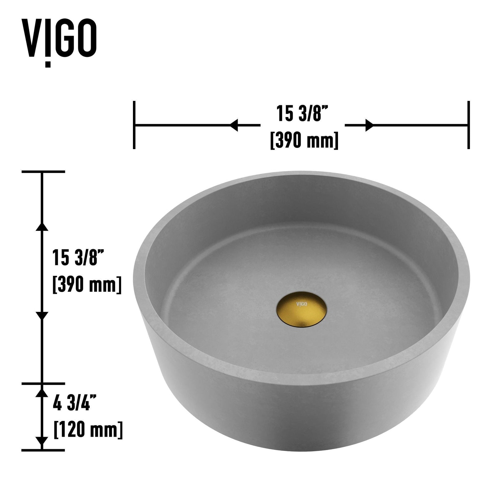 Palermo Gothic ConcretoStone Ash Grey Bathroom Sink/Basin Set with Niko Faucet and Round Vessel E9M7 - product image 3