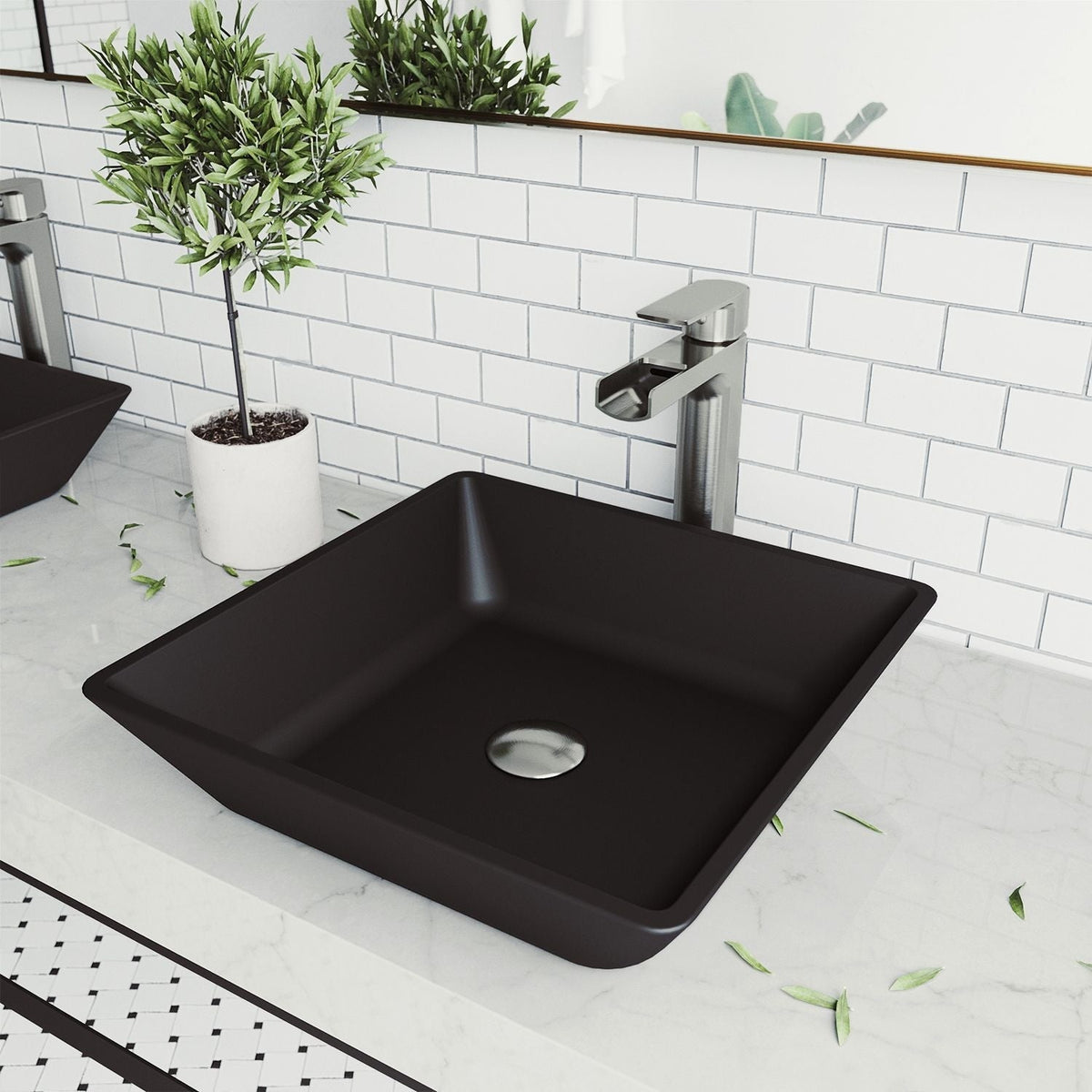 Roma Glass Square Vessel Bathroom Sink/Basin with Rounded Edges & Deep Bowl, Black X6O4 - product image 7
