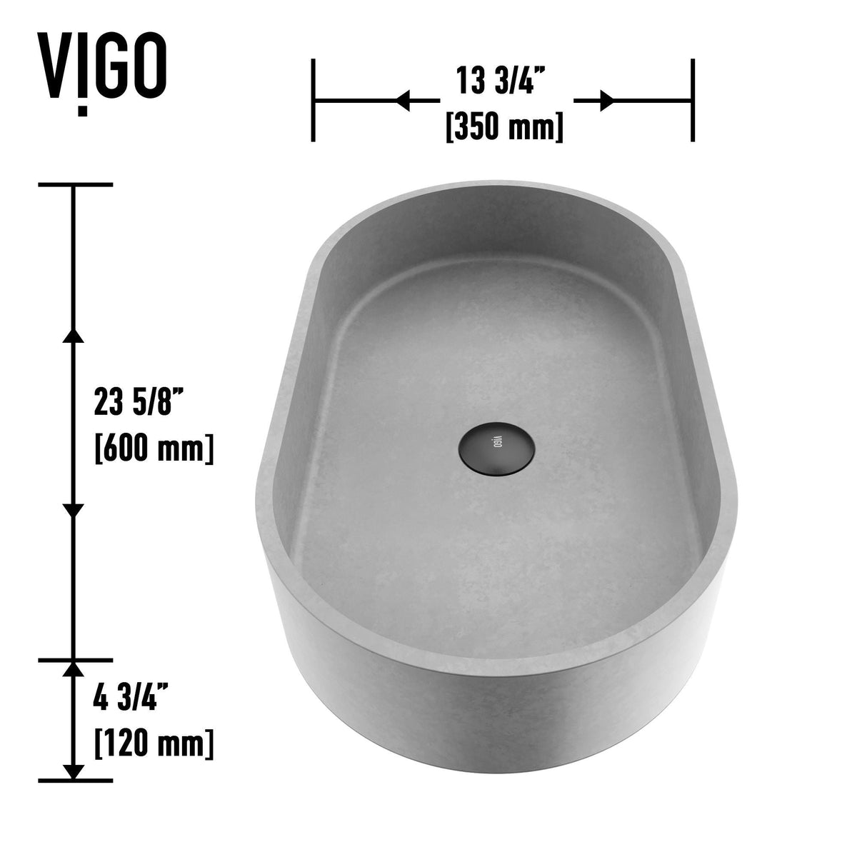 Sagrada Gothic ConcretoStone 24x14-in Deep Grey Bathroom Sink/Basin with Rectangular Vessel X8K9 - product image 2