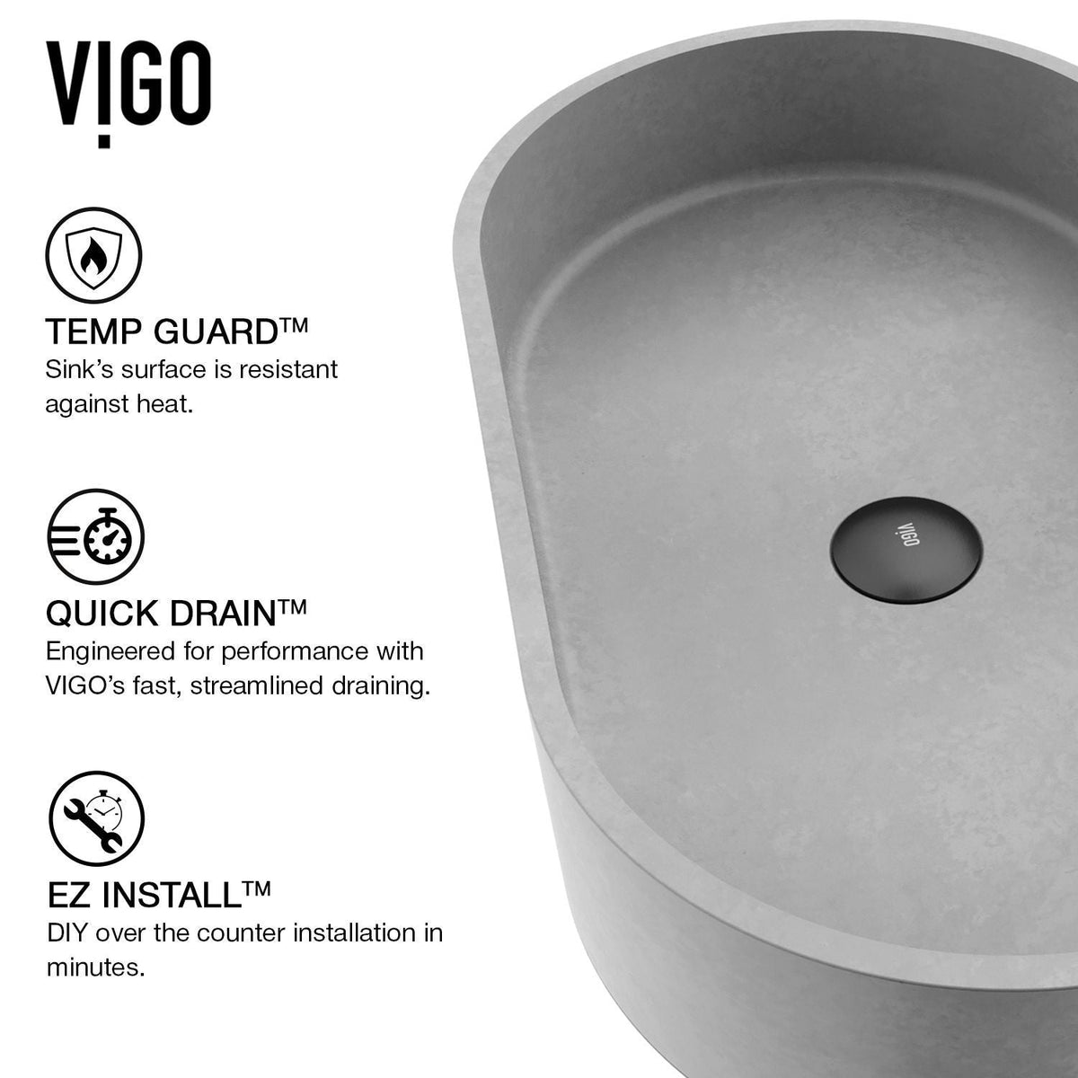 Sagrada Gothic ConcretoStone 24x14-in Deep Grey Bathroom Sink/Basin with Rectangular Vessel X8K9 - product image 4