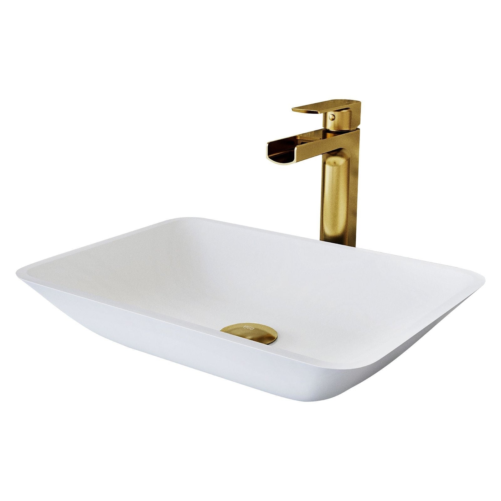 Sottile MatteShell White Bathroom Sink/Basin Set with Amada Faucet and Glass Rectangular Vessel V9E1 - product image 1