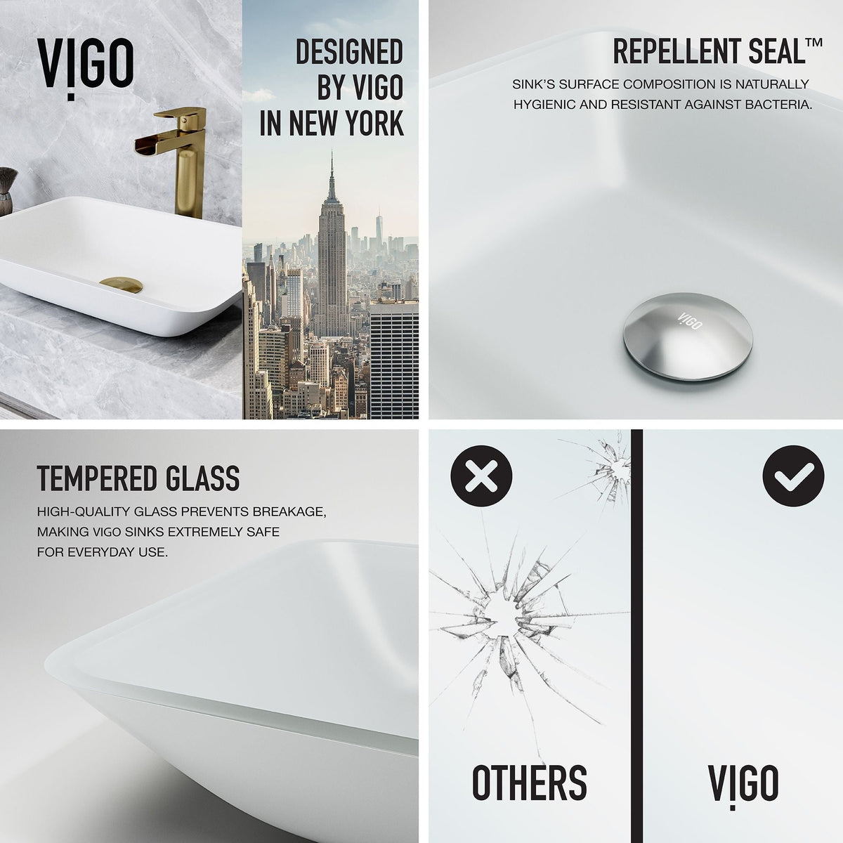 Sottile MatteShell White Bathroom Sink/Basin Set with Amada Faucet and Glass Rectangular Vessel V9E1 - product image 3