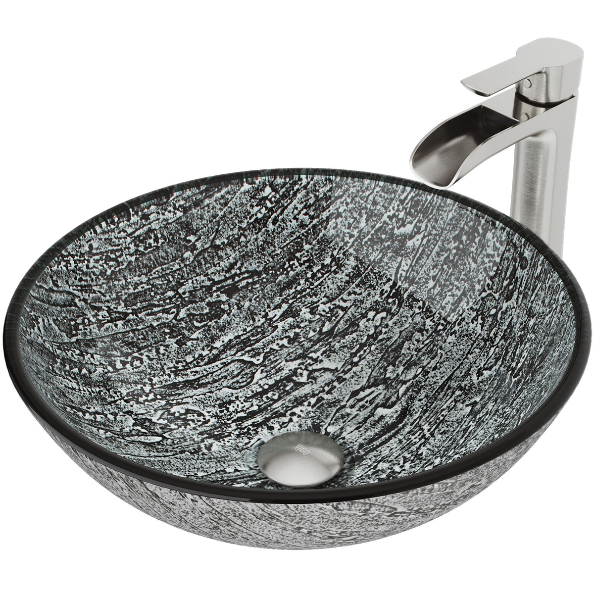 Titanium Glass Slate Grey Bathroom Sink/Basin Set with Niko Faucet and Round Vessel U2Z1 - product image 1