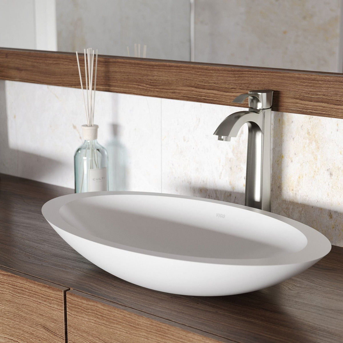 Wisteria Matte Stone Circular Vessel Bathroom Sink/Basin with Deep Bowl, White J5V1 - product image 8