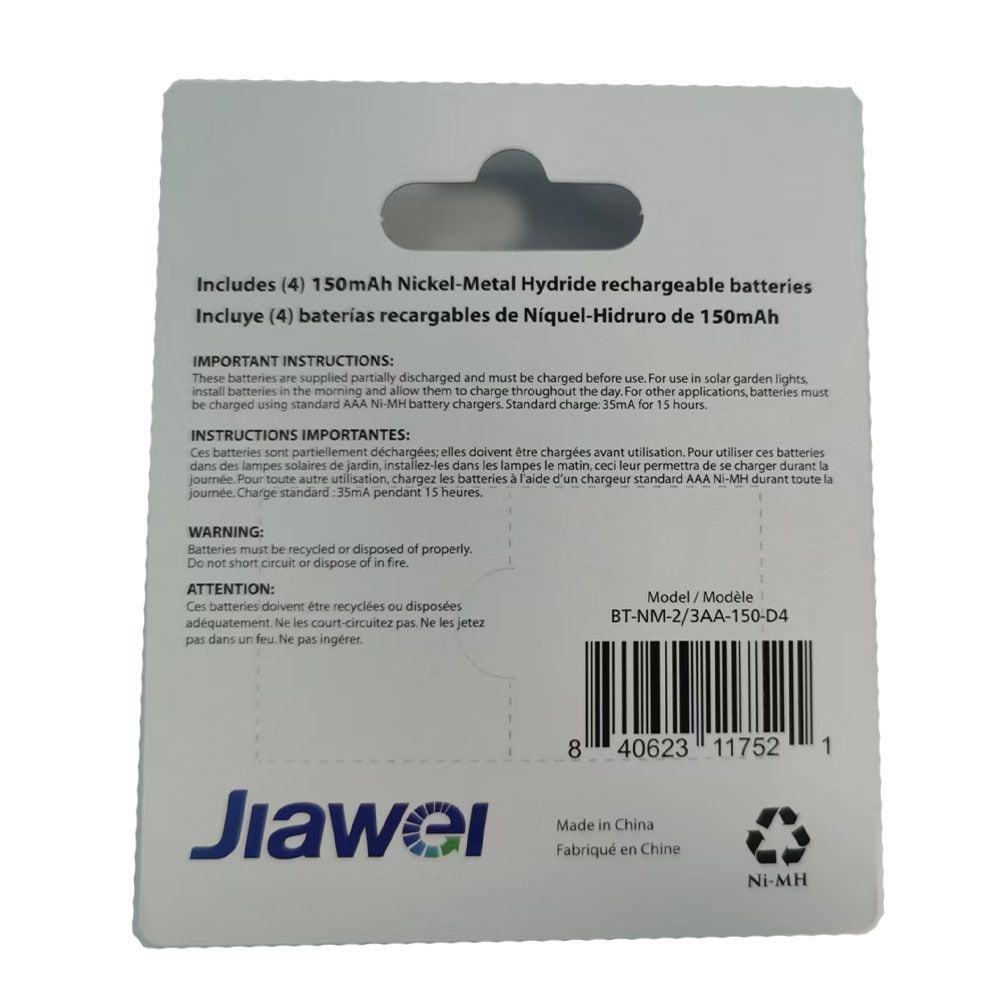 150mAh 2/3 AA Solar Rechargeable Batteries, 4-pk T8N5 - product image 2