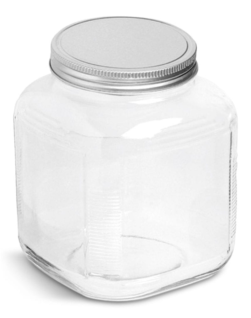 Cracker Jar, with Silver Lid, 1-Gal, Clear & Durable Glass P7Y8