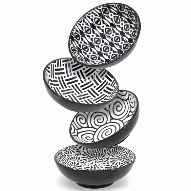 Black & White Patterned Mini Bowls Set, 8-cm, 4-pc F3X6