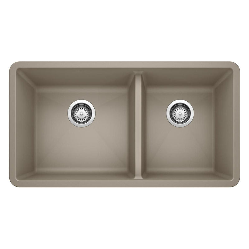 Precis SILGRANIT 33-in 60/40 Double Bowl Undermount Kitchen Sink, Truffle Y0N4