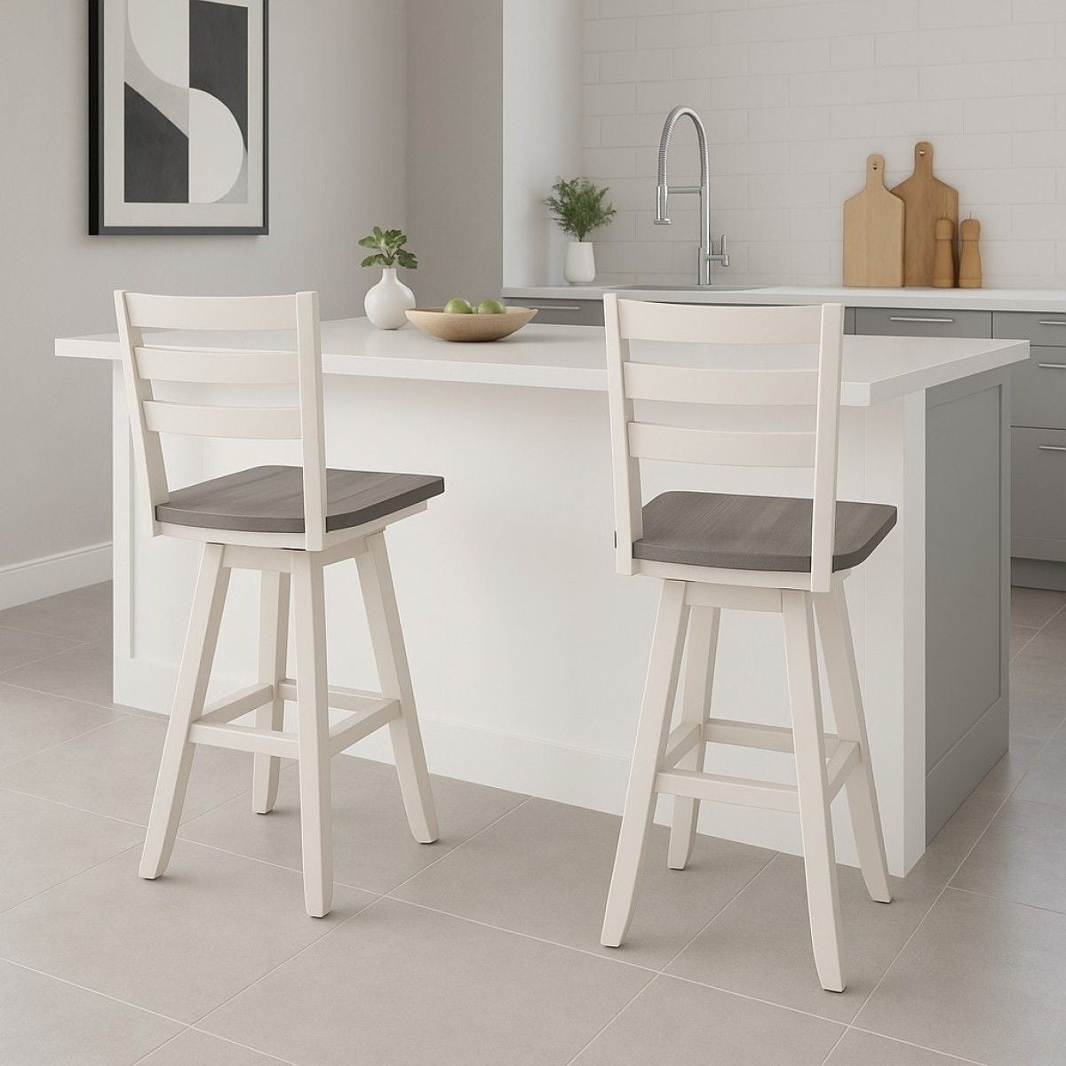 Alice Grey/White Swivel Counter/Bar Stool with Back Rest, 2-pc E9Y3 - product image 3