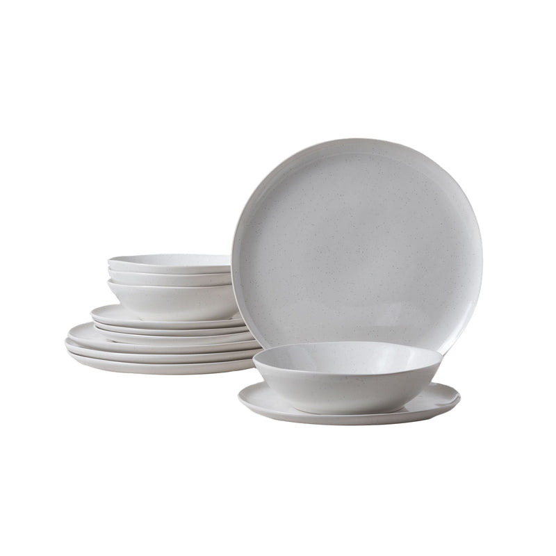 Bettina Glossy Stoneware Dinnerware Set, Serves 4, 12-pc, White Speckle Z9T4