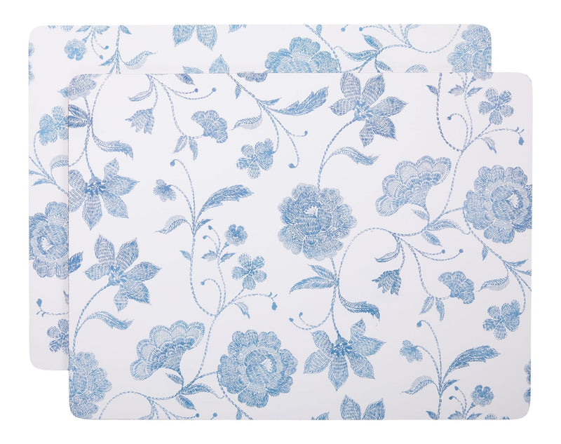 Blue Floral Rectangle Cork Placemat Set, Multi-Coloured, 11-in x 15-in, 2-pk Y3K7