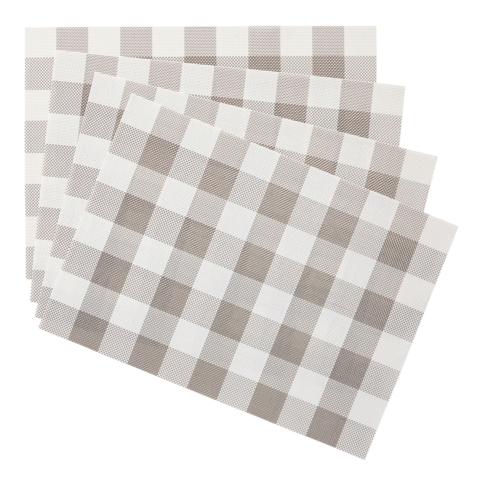 Gingham Plaid Checkered Rectangle Placemat, Silver/Ivory, 13-in x 18-in, 4-pk M1H1 - product image 1