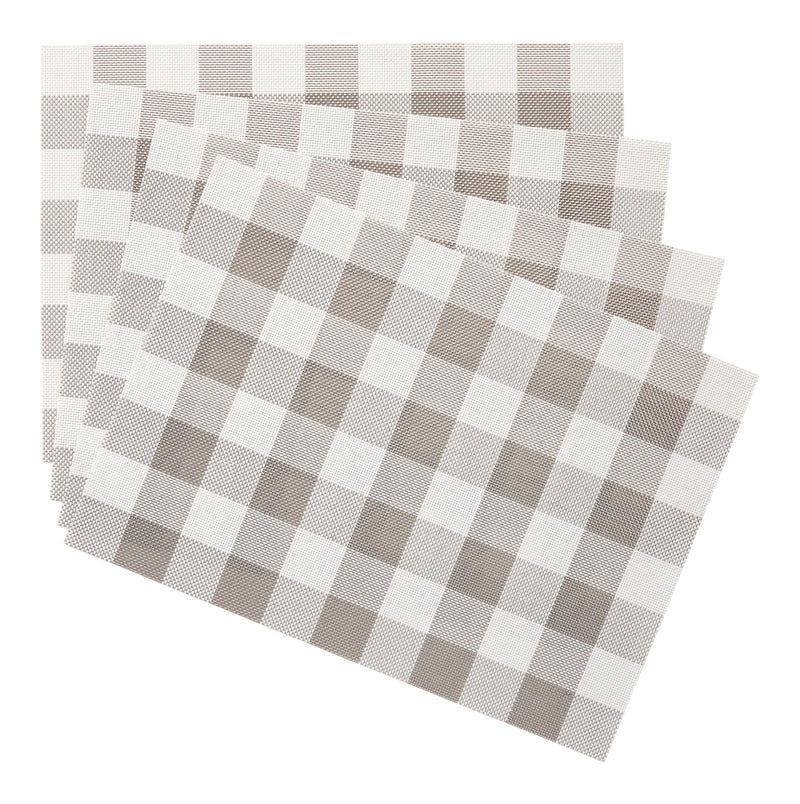 Gingham Plaid Checkered Rectangle Placemat, Silver/Ivory, 13-in x 18-in, 4-pk M1H1
