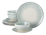 Porcelain Dinnerware Set, Serves 4, 12-pc, Sage Green Pad Print X8V9 - product image 1