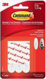 Medium General Purpose Refill Strips for Adhesive Hooks, White, 3-lbs, 9 Strips per Pack L2K0 - product image 1