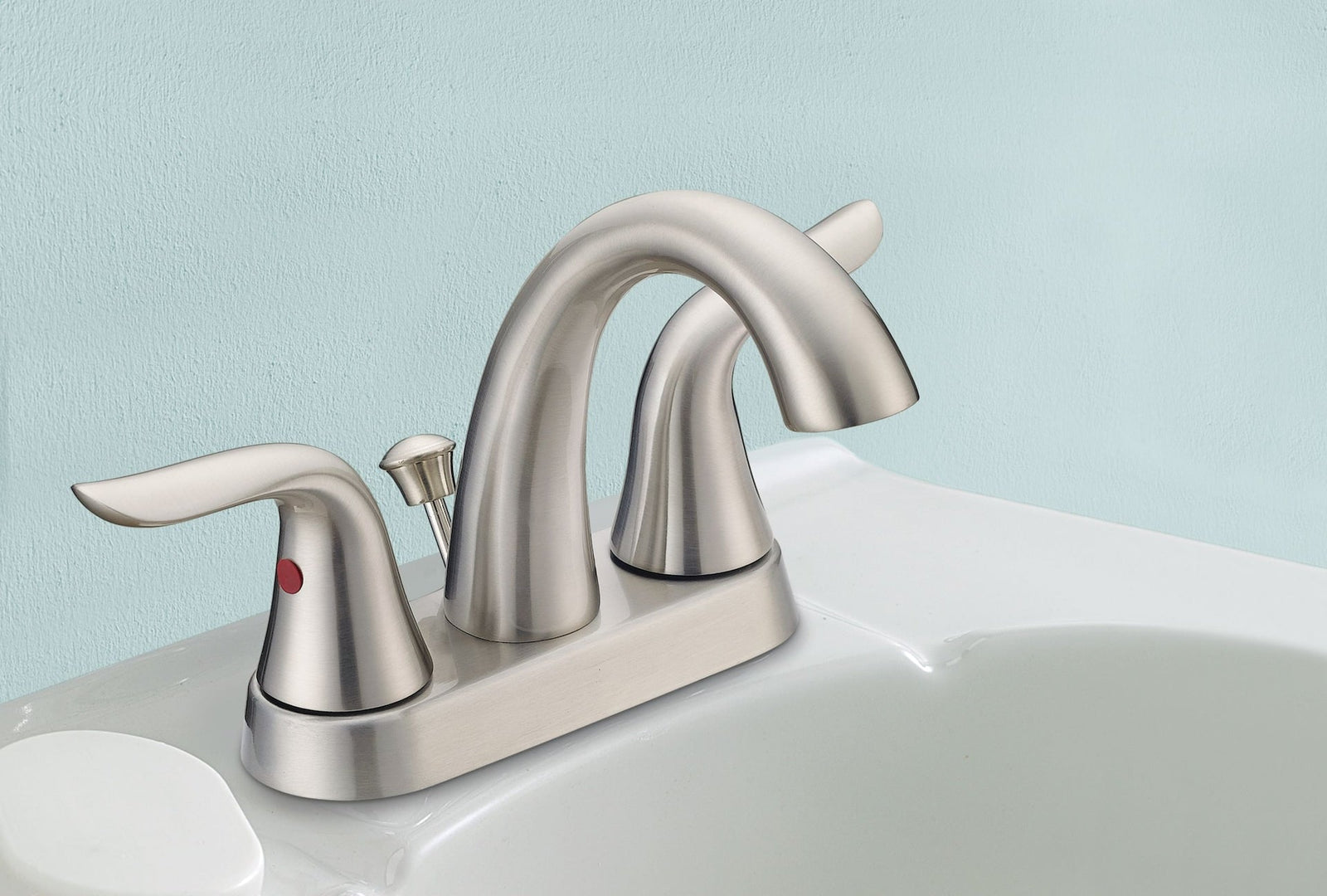 Plymouth Double Handle 4-in Centreset Bathroom Sink Faucet with Pop-Up Drain, Brushed Nickel D4I5 - product image 4