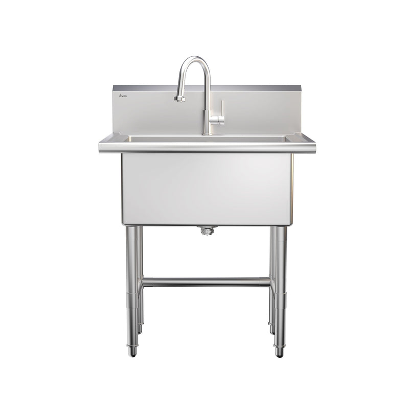 Single Deep Bowl Stainless Steel Utility Sink with Pull-Down Faucet & Strainer, 30-in Z4R3