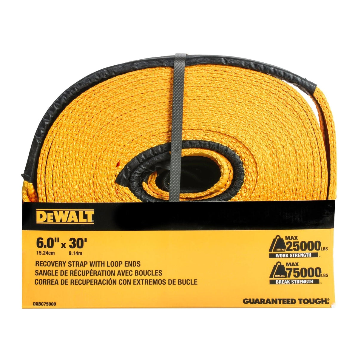 Heavy-Duty 75000-lb Break Strength Looped End Recovery Strap, Yellow, 6-in x 30-ft V6X0 - product image 3