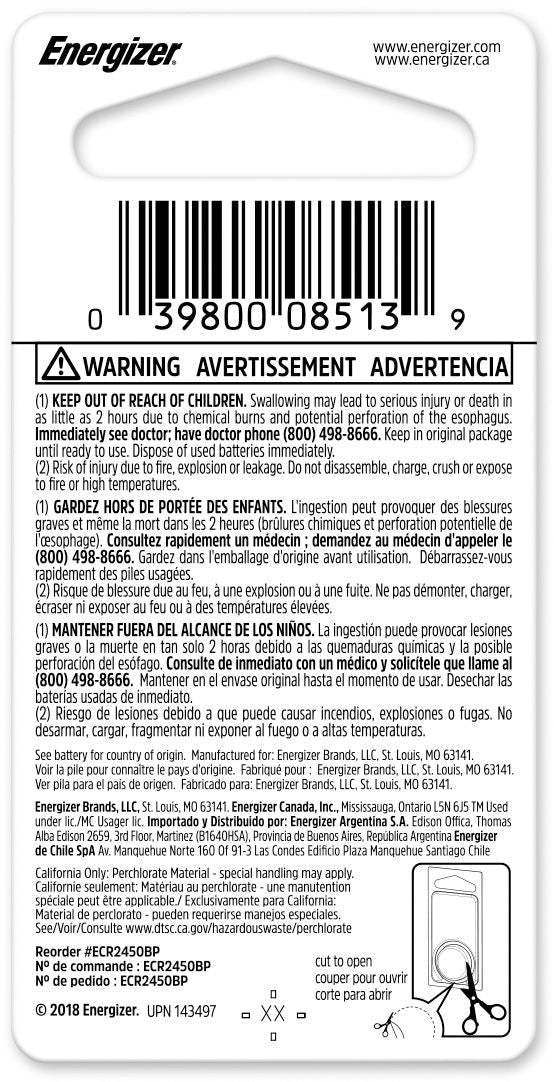 1-pk CR2450 3V / 3 Volt Lithium Coin Cell Battery, Long Lasting, All Purpose U0B6 - product image 2