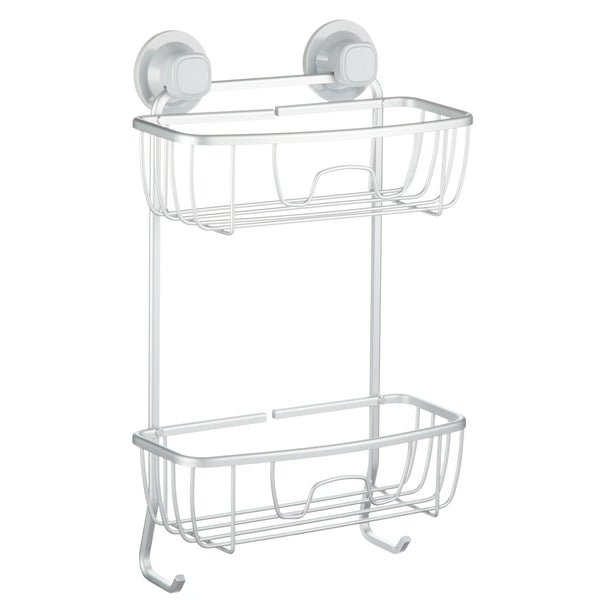Aluminum Rust-Resistant Suction 2-Shelf Shower Caddy with Hook, 17.5-in x 10.3-in x 5.4-in I9S2
