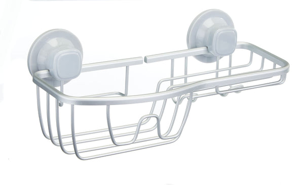 Aluminum Rust-Resistant Suction Basket Shower Caddy with Hook, 3-in x 11-in x 5-in Q6H3