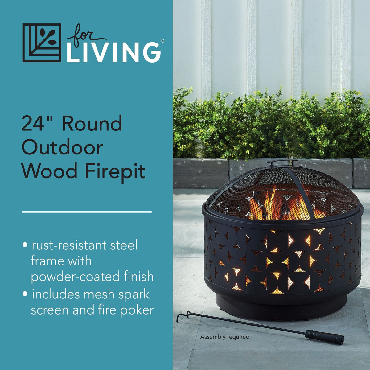 Round Outdoor Wood Burning Fire Pit, Steel, Black, 24-in K5E5 - product image 3