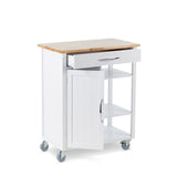 Wood Top Kitchen Utility Storage Cart/Island With Locking Wheels, White U6P3 - product image 1