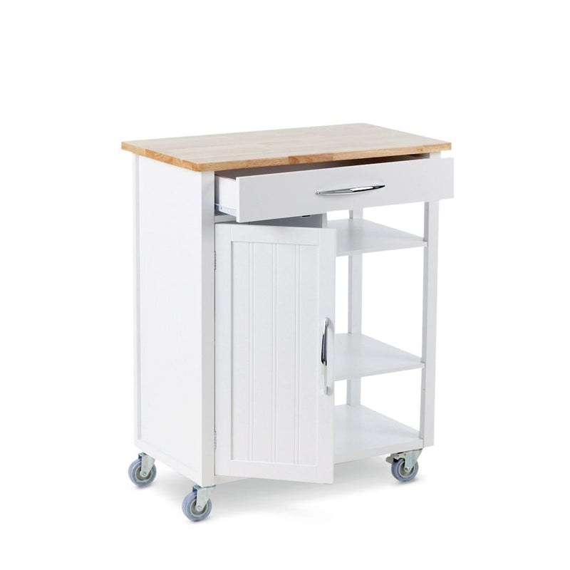 Wood Top Kitchen Utility Storage Cart/Island With Locking Wheels, White U6P3