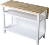Wood Top Open Shelf Kitchen Storage Island With Folding Leaf, White H2R6 - product image 1