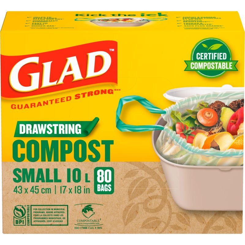 Small Certified Compostable Drawstring Food Waste Bags, 80-pk, Opaque, 10-L B7T1