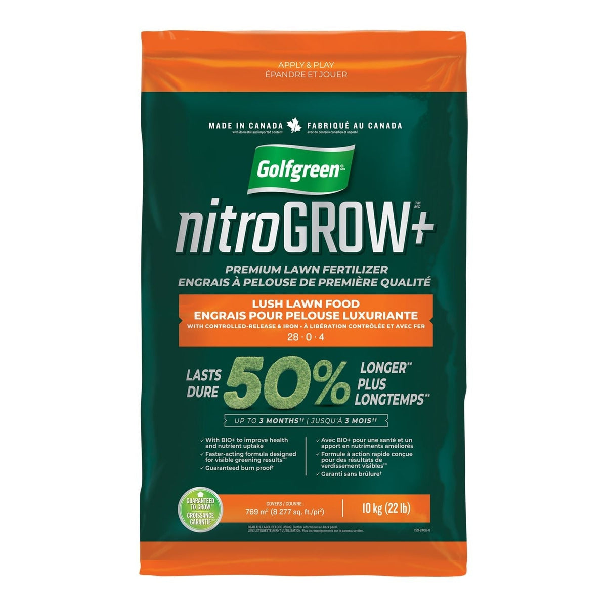 Nitrogrow+ Premium Nitrogen Enriched Lush Lawn Fertilizer, 28-0-4, 10kg G1A7 - product image 1