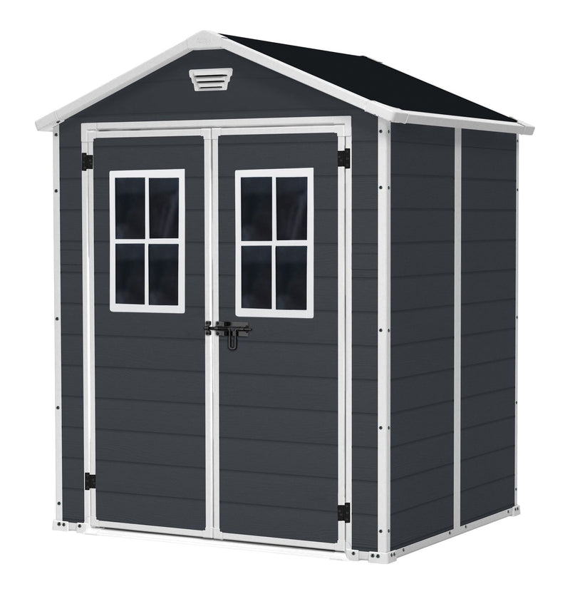 Manor Resin Outdoor Storage Shed with Fixed Window, Grey, 6-ft x 5-ft R3P2