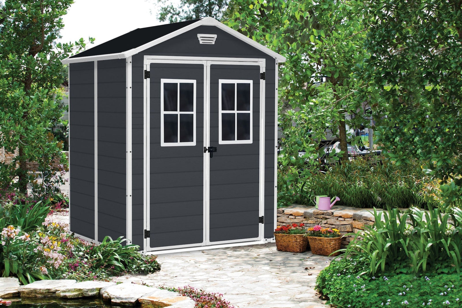 Manor Resin Outdoor Storage Shed with Fixed Window, Grey, 6-ft x 5-ft R3P2 - product image 5