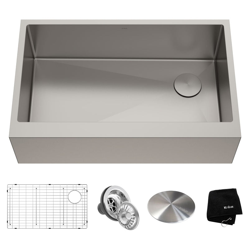 Kore Apron Front Farmhouse Stainless Steel Single Bowl Kitchen Sink with Add-Ons, 33x21x10-in D1W1