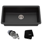 Quarza Undermount Granite Single Bowl Kitchen Sink, Black Onyx, 31x17x9-in V8O8 - product image 1