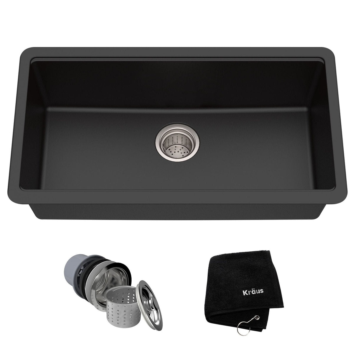 Quarza Undermount Granite Single Bowl Kitchen Sink, Black Onyx, 31x17x9-in V8O8 - product image 1