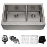 Standard PRO Apron Front Farmhouse Stainless Steel Double Bowl Kitchen Sink, 33x21x10-in U4K1 - product image 1