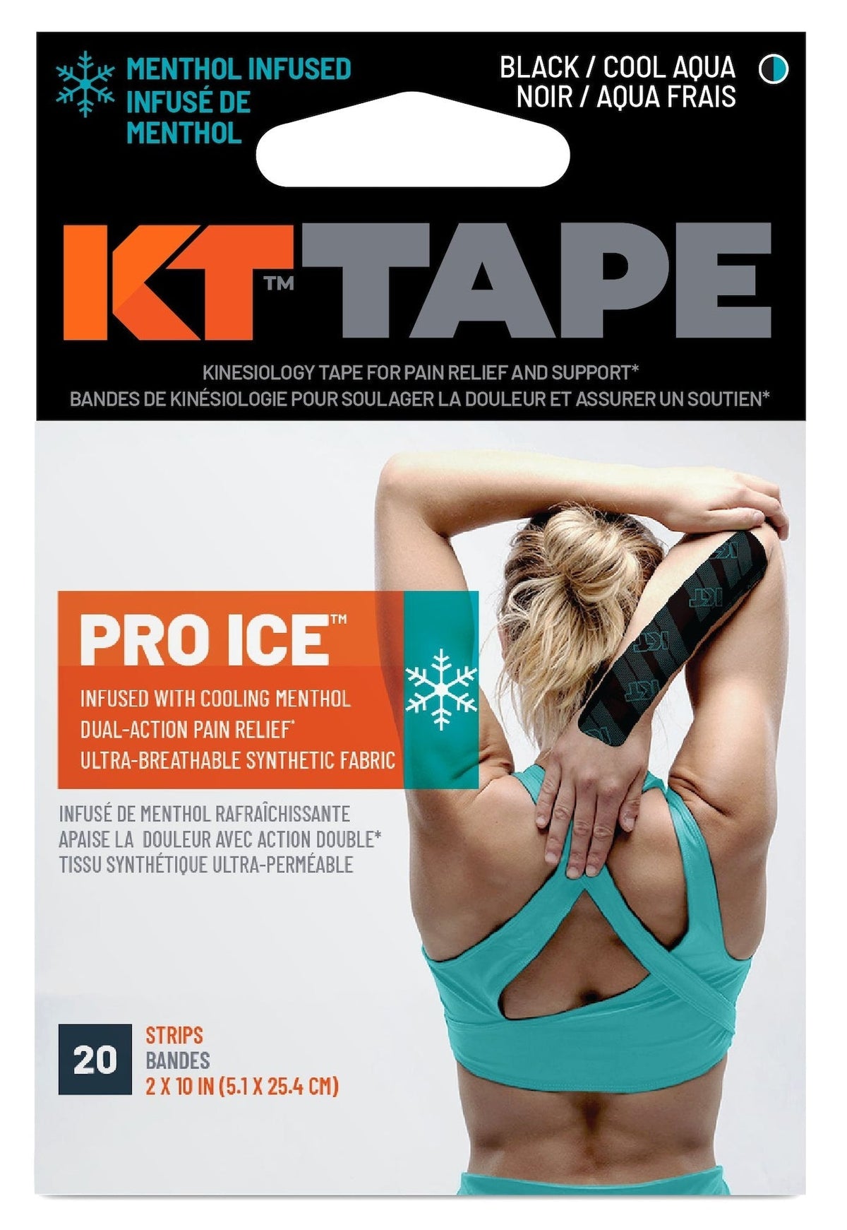 Tape Pro Ice Pre-Cut Elastic Kinesiology Sports Tape with Menthol, Black, 10 x 2-in Strips, 20-pk A0L7 - product image 1