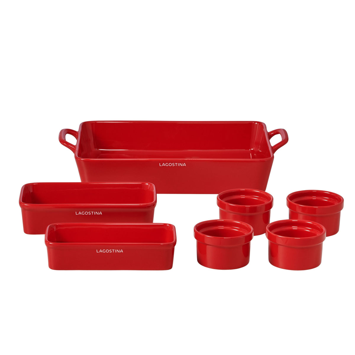 Stackable Red Ceramic Bakeware Set with Handles, 7-pc H5F4 - product image 1